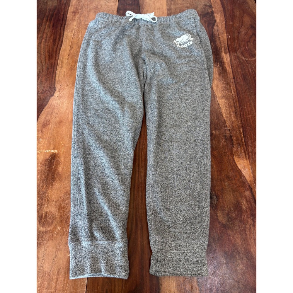 ROOTS sweatpants women large gray salt and pepper jogger logo lounge pants
